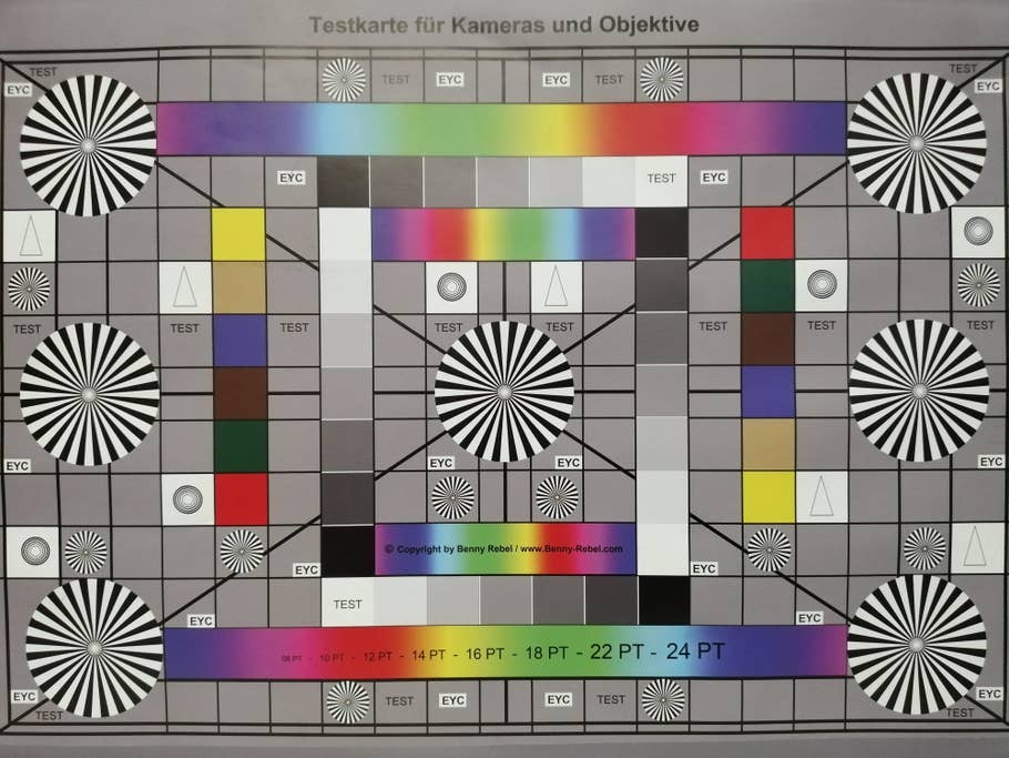 Testchart ohne Blitz fotografiert