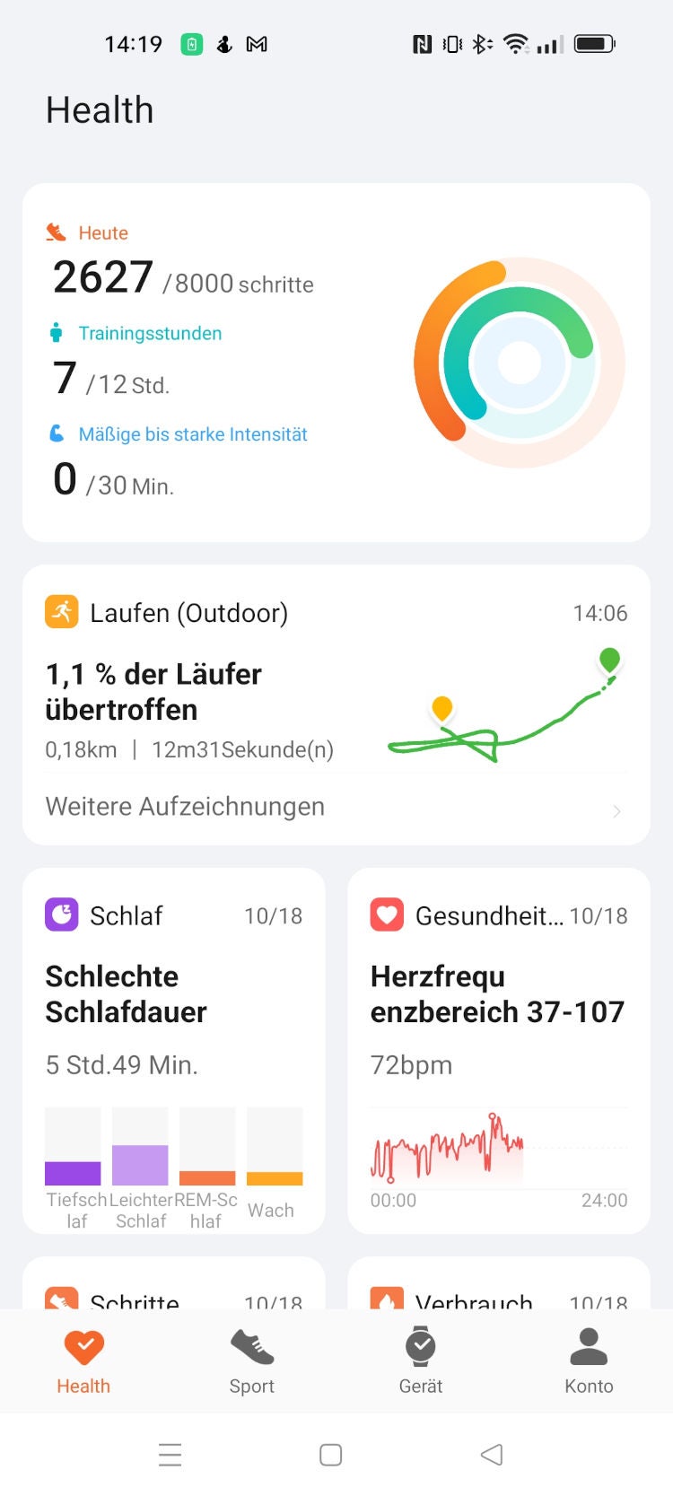 Startseite der Honor Health App