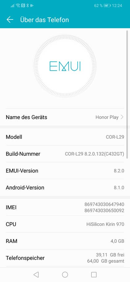 Das Betriebssystem des Honor Play, EMUI 8.1