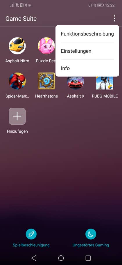 Das Programm "Game Suite" des Honor Play mit den Einstellungen