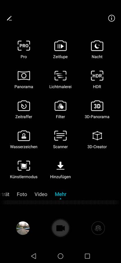 Der Punkt "Mehr" in der Kamera-App des Honor Play