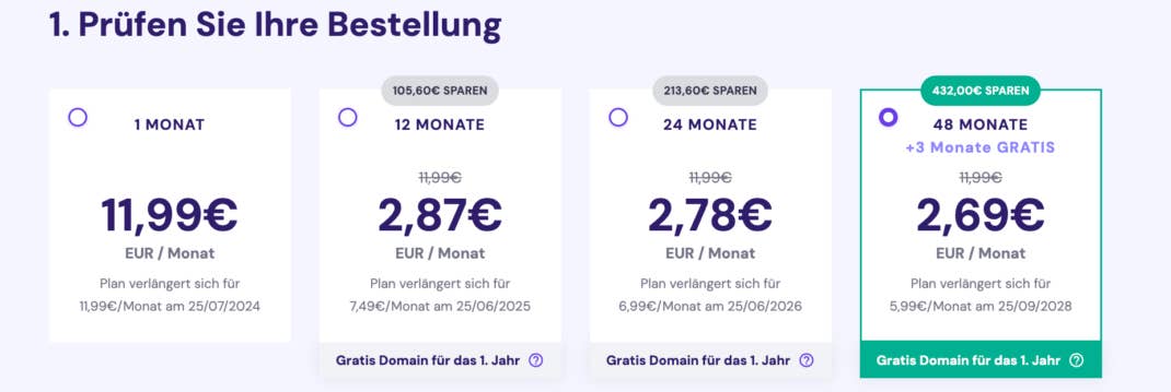 Hostinger Premium-Plan - die Kosten nach Rabatt-Abzug im Überblick