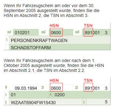 HSN und TSN im Fahrzeugschein