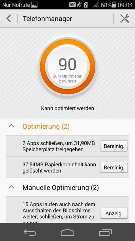 Huawei Ascend P7: Screenshots Benutzeroberfläche