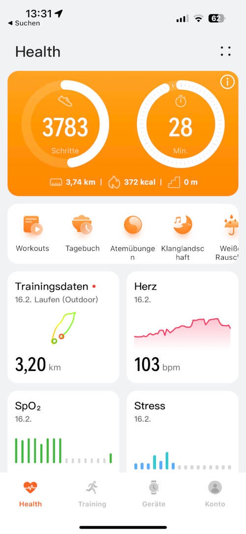 Huawei Health App - Startseite