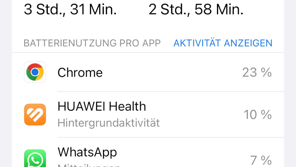 Akkuverbrauch der Huawei Health App mit iPhone und Huawei Watch App Ultimate