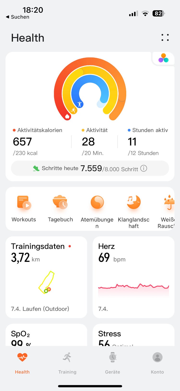 Huawei Health App Startseite
