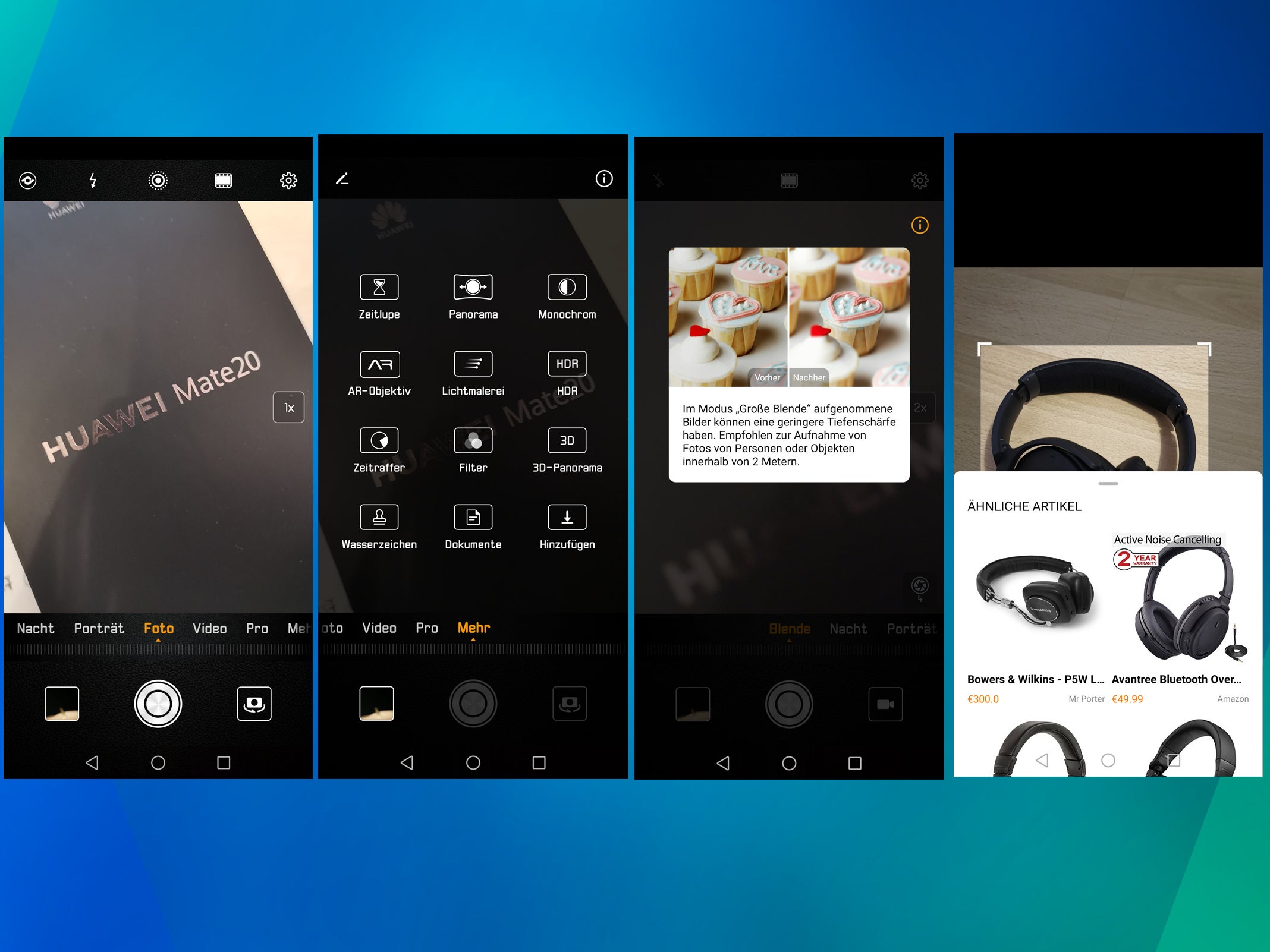 Screenshots aus der Kamera-App des Huawei Mate 20.