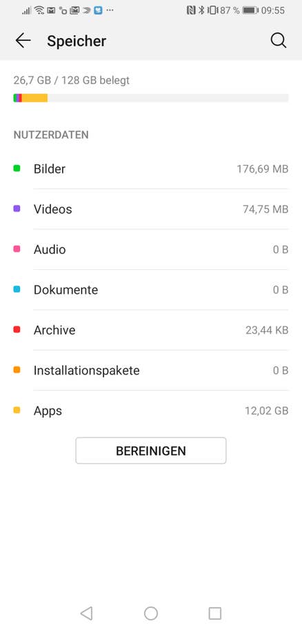 Die Anzeige des internen Speichers beim Huawei Mate 20 X