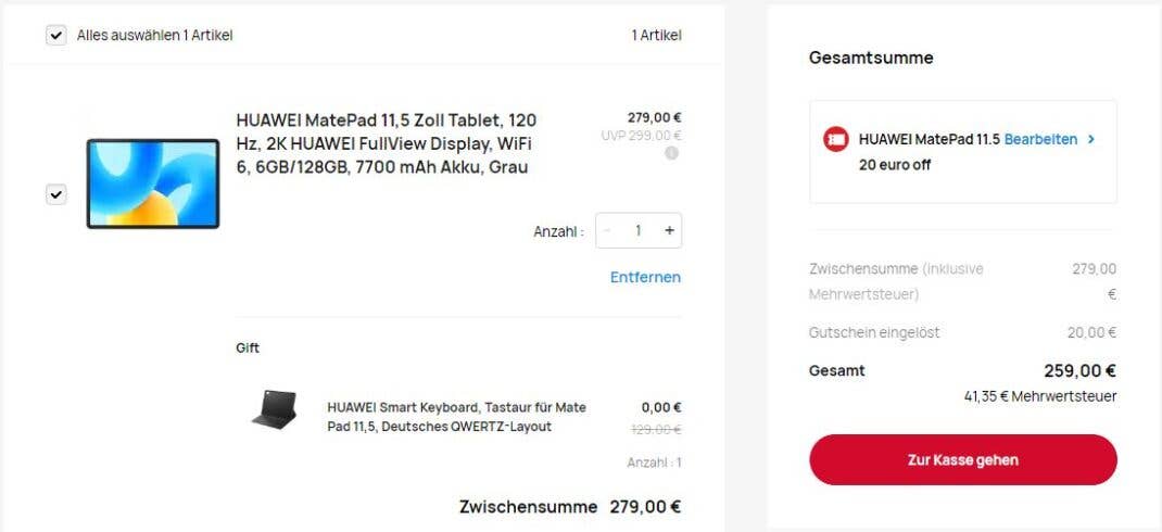 Das Huawei MatePad 11.5 im Angebot mit Gratis-Tastatur und doppeltem Rabatt