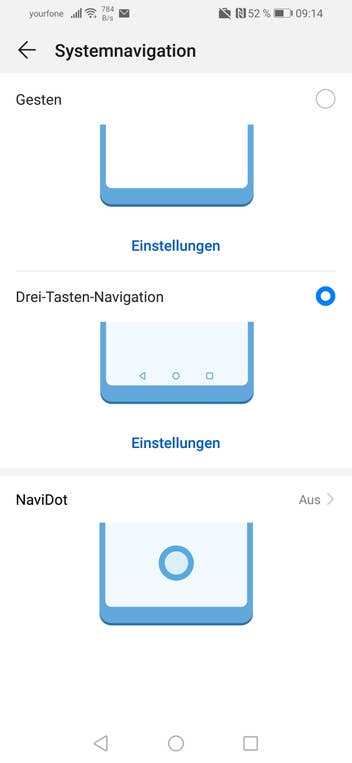 Screenshot der Systemnavigation des Huawei P smart 2019 im Test