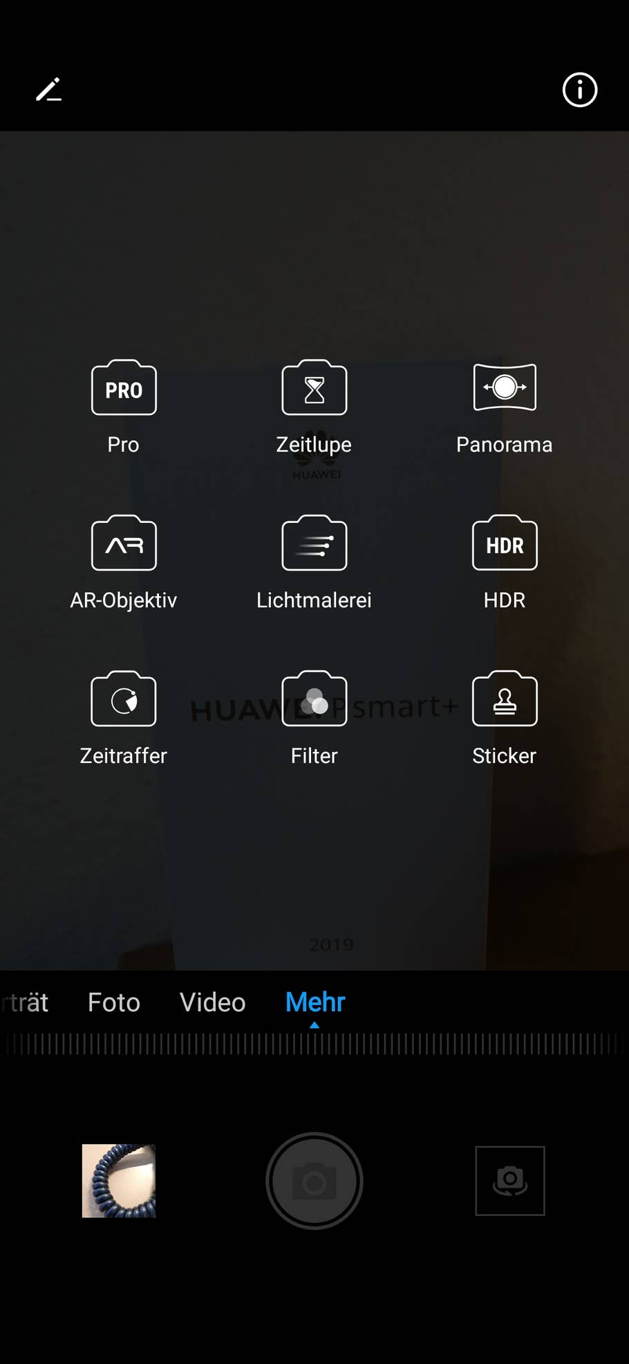Huawei P smart+ 2019 Filter und Co