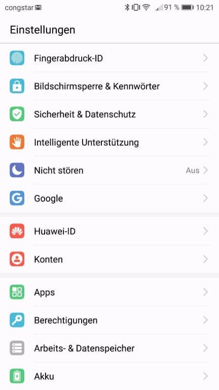 Huawei P10 Plus: Menü und Einstellungen