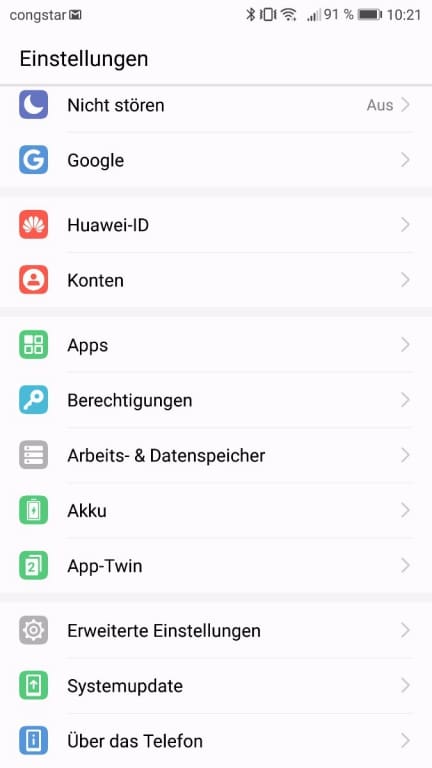 Huawei P10 Plus: Menü und Einstellungen