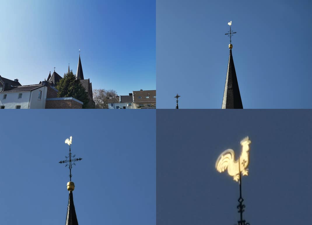 Kirche, fotografiert mit unterschiedlichen Brennweiten des Huawei P30 Pro