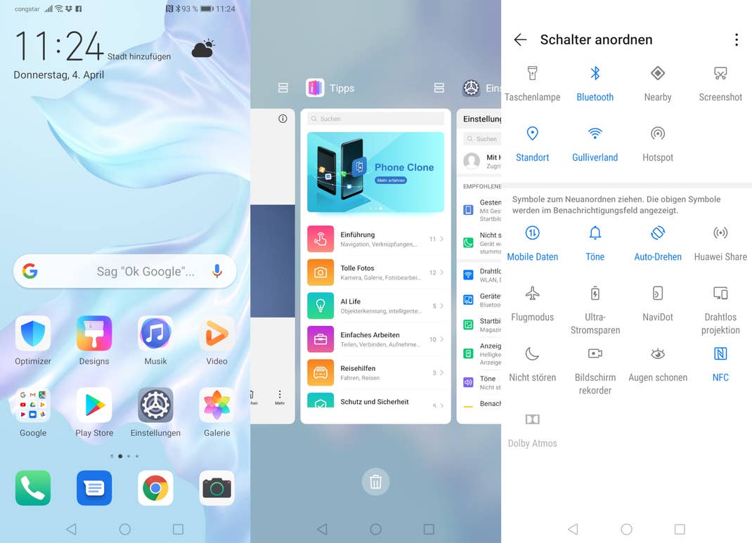 Screenshots von Android 9 und EMUI 9 von Huawei auf dem P30 Pro