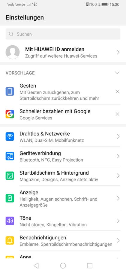 Huawei P30 Menü
