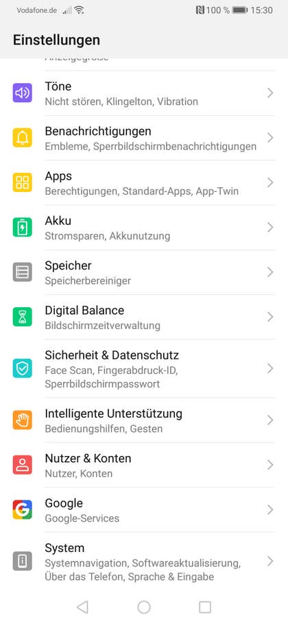 Huawei P30 Menü
