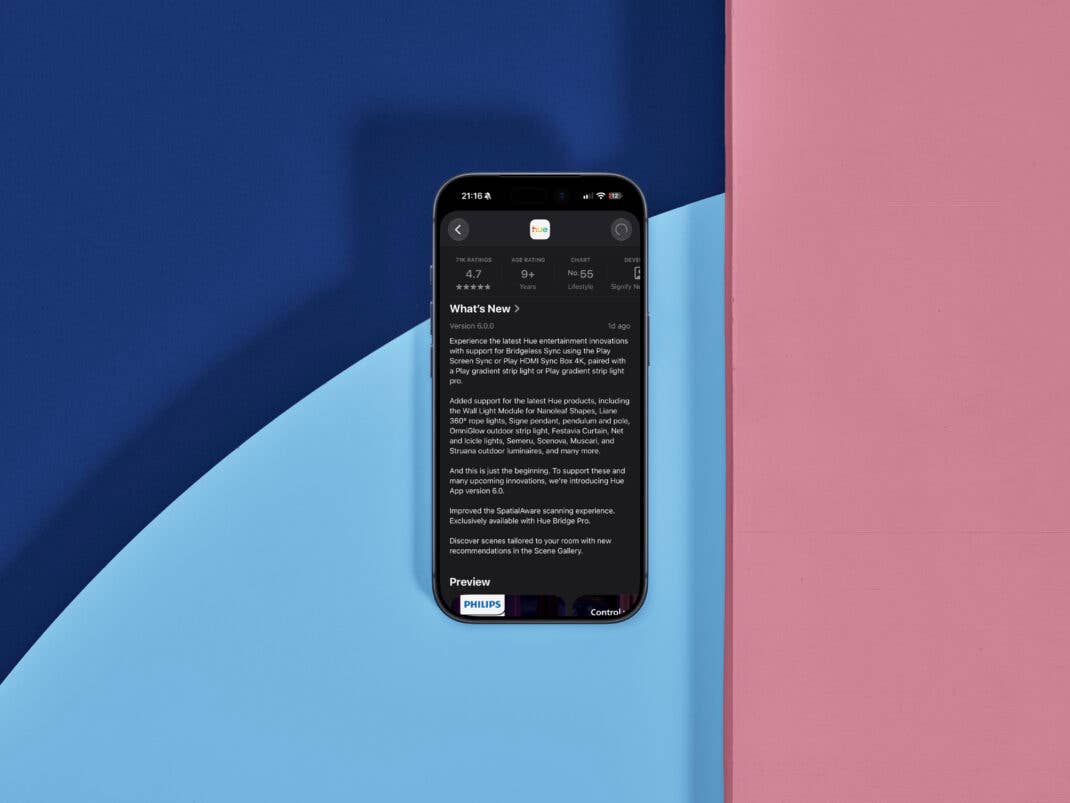 Screenshot der App-Neuerungen in Hue