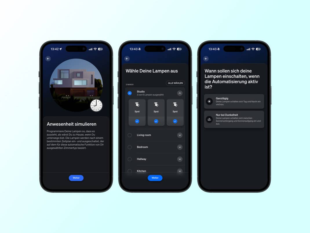 Screenshots aus der Hue-App