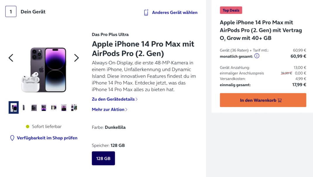 iPhone 14 Pro Max bei O2 im Angebot