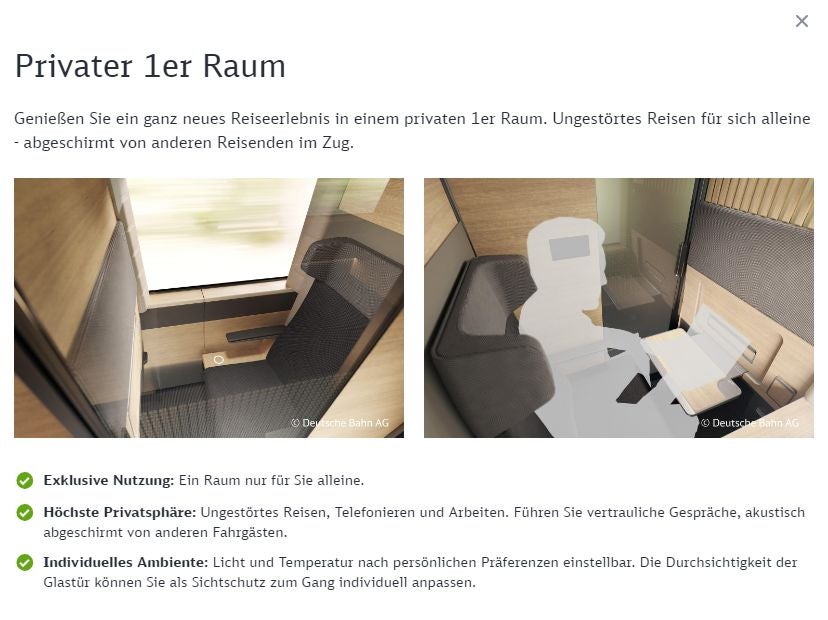 Fiktives 1er Abteil für 25 Euro: Die Deutsche Bahn testet das Interesse an einer Buchung