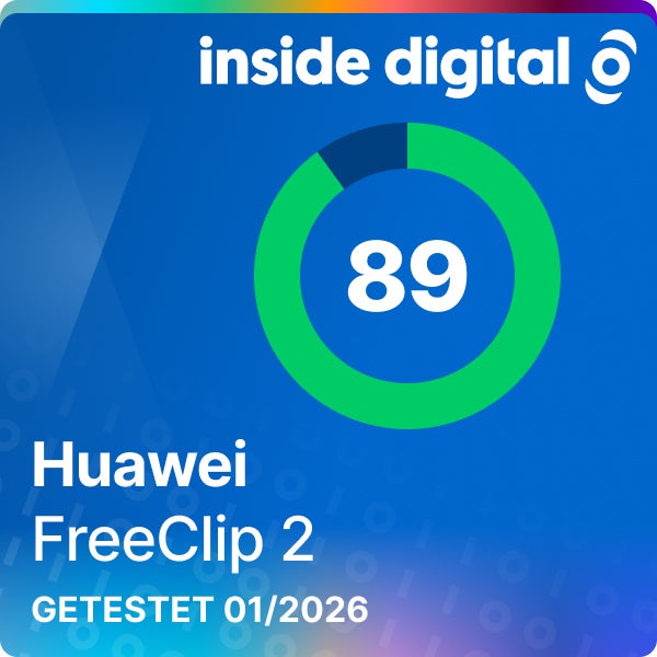 Huawei FreeClip 2 Testsiegel mit 89 Prozent Testwertung