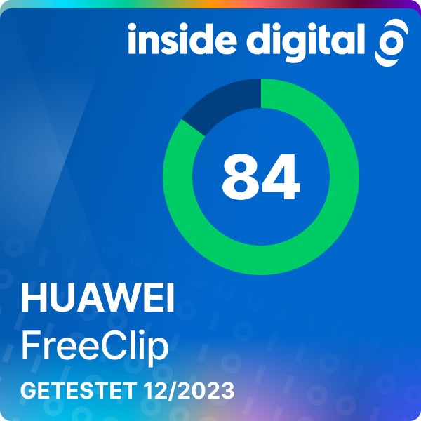Huawei FreeClip Testsiegel mit 84 Prozent Testwertung
