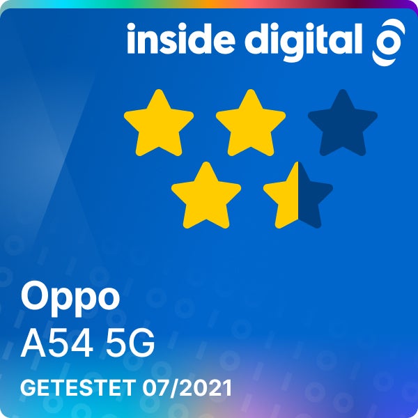 Oppo A54 5G Testsiegel mit 3,5 von 5 möglichen Sternen