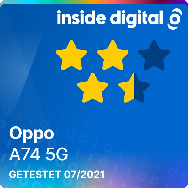 Oppo A74 5G Testsiegel mit 3,5 von 5 möglichen Sternen