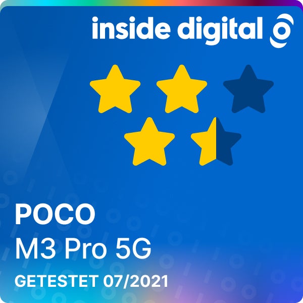 Poco M3 Pro 5G Testsiegel mit 3,5 von 5 möglichen Sternen