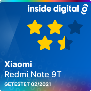 Redmi Note 9T Testsiegel mit 3,5 von 5 möglichen Sternen