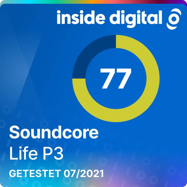 Soundcore Life P3 Testsiegel mit 77 von 100 Prozent