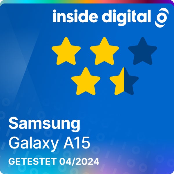 Samsung Galaxy A15 Testsiegel mit 3,5 von 5 Sternen