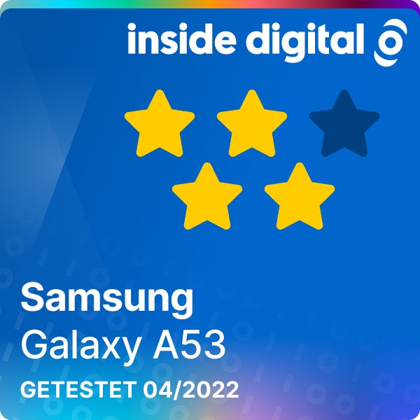 Samsung Galaxy A53 Testsiegel mit 4 von 5 Sternen