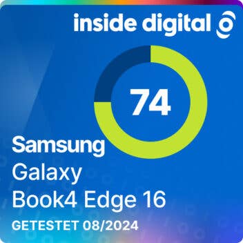 Testsiegel zum Samsung Galaxy Book4 Edge 16 mit 74 von 100 Bewertung