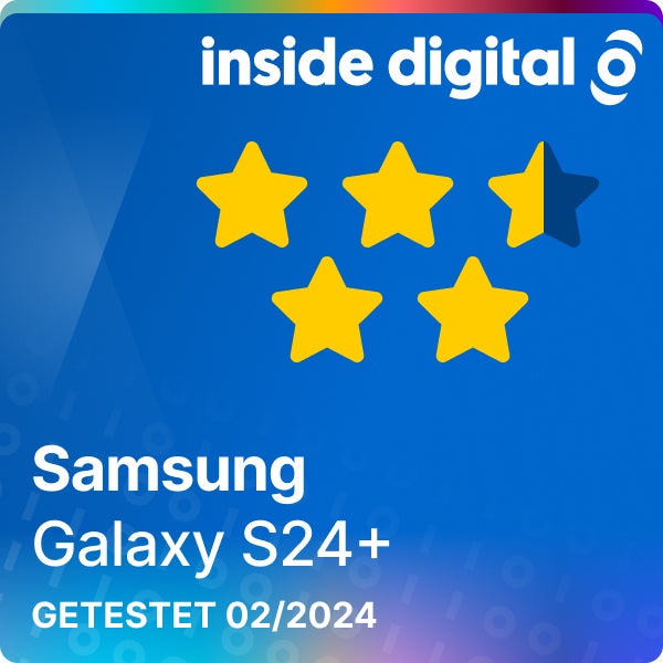 Samsung Galaxy S24 Plus Testsiegel mit 4,5 von 5 möglichen Sternen