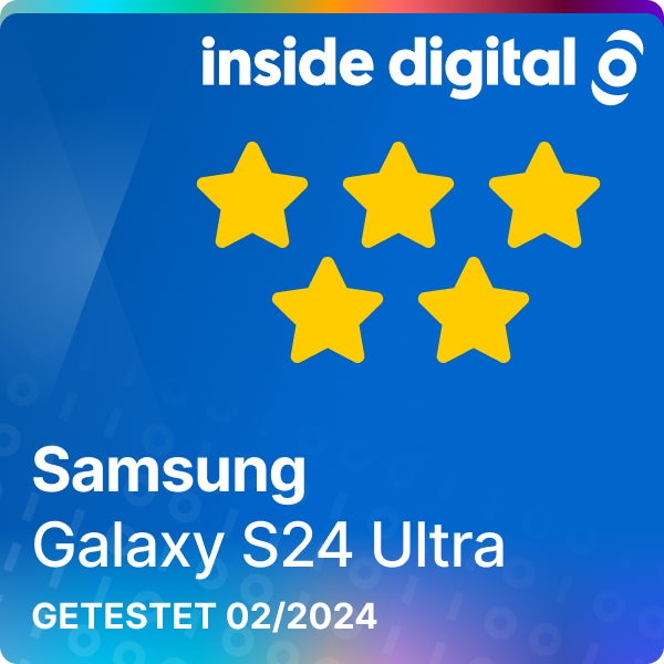Samsung Galaxy S24 Ultra Testsiegel mit 5 von 5 möglichen Sternen