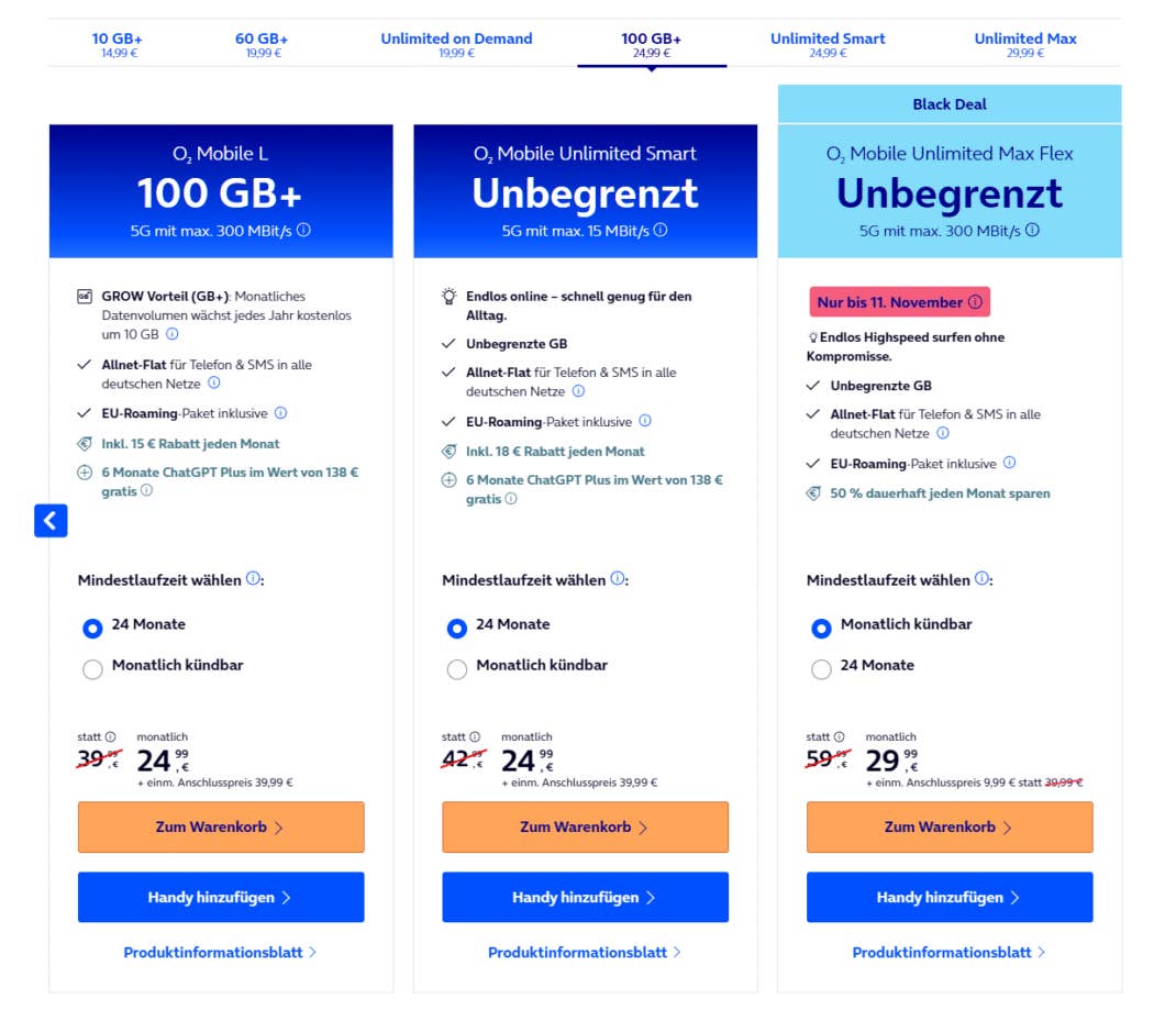 O2 Black Deal Unlimited-Tarif