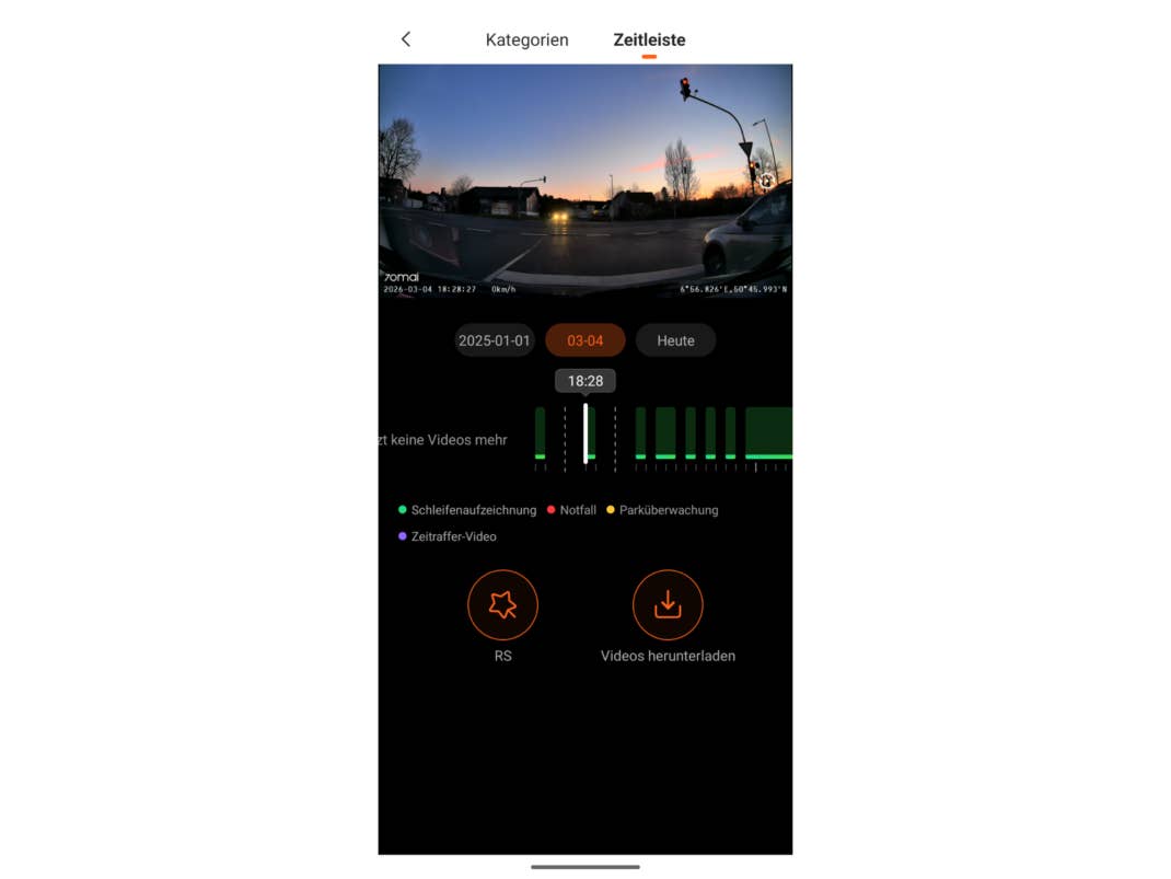 In der 70mai-App lassen sich Situationen auf einer Zeitleiste im Detail nachvollziehen