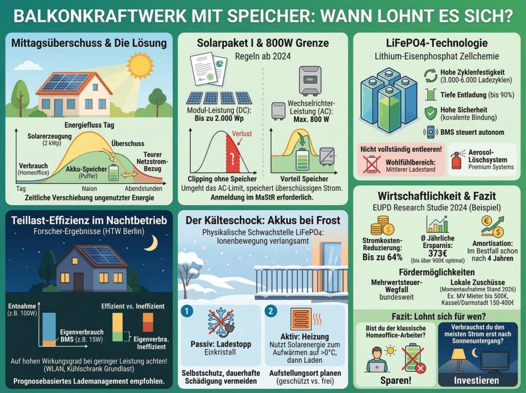 Infografik Balkonkraftwerk mit Speicher - Wann lohnt es sich ?