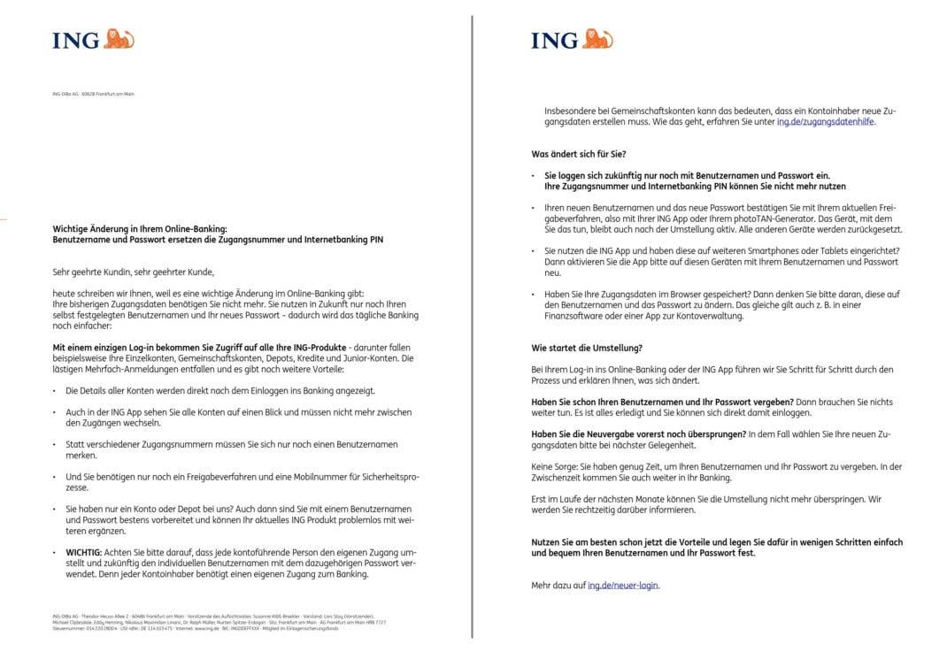 Rundschreiben der ING