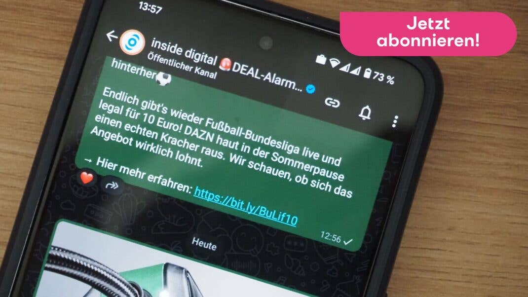 WhatsApp-Kanal "DEAL-Alarm" von inside digital mit Hinweis auf "Jetzt abonnieren"
