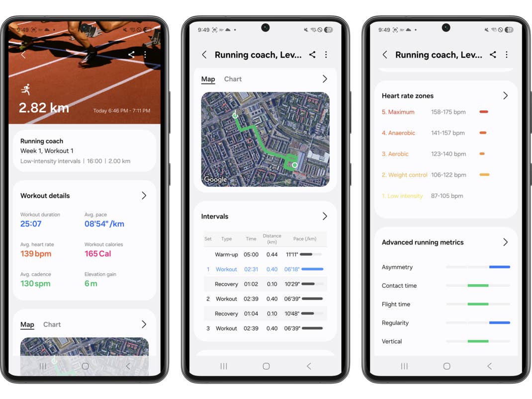 Samsung Galaxy Watch 8 Classic zeigt Trainingsdetails für eine Laufeinheit.