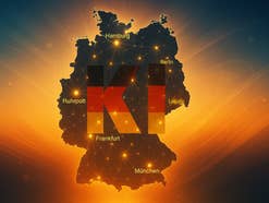 Deutschlandkarte mit 'KI' prominent dargestellt und wichtigen Städten beschriftet.
