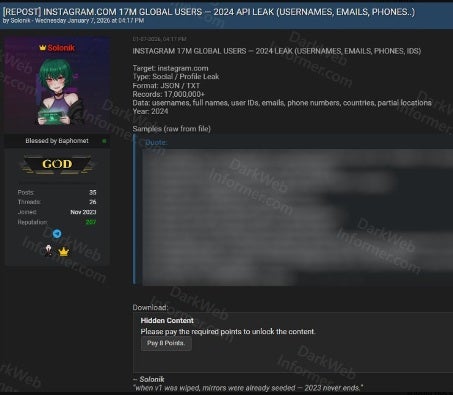 Gestohlene Daten von Instagram-Nutzern im Darknet