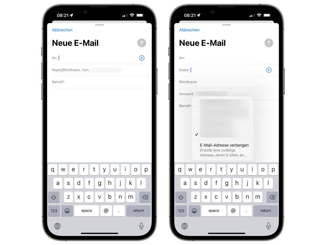 Screenshots der Mail-App in iOS 15.2 Beta 2