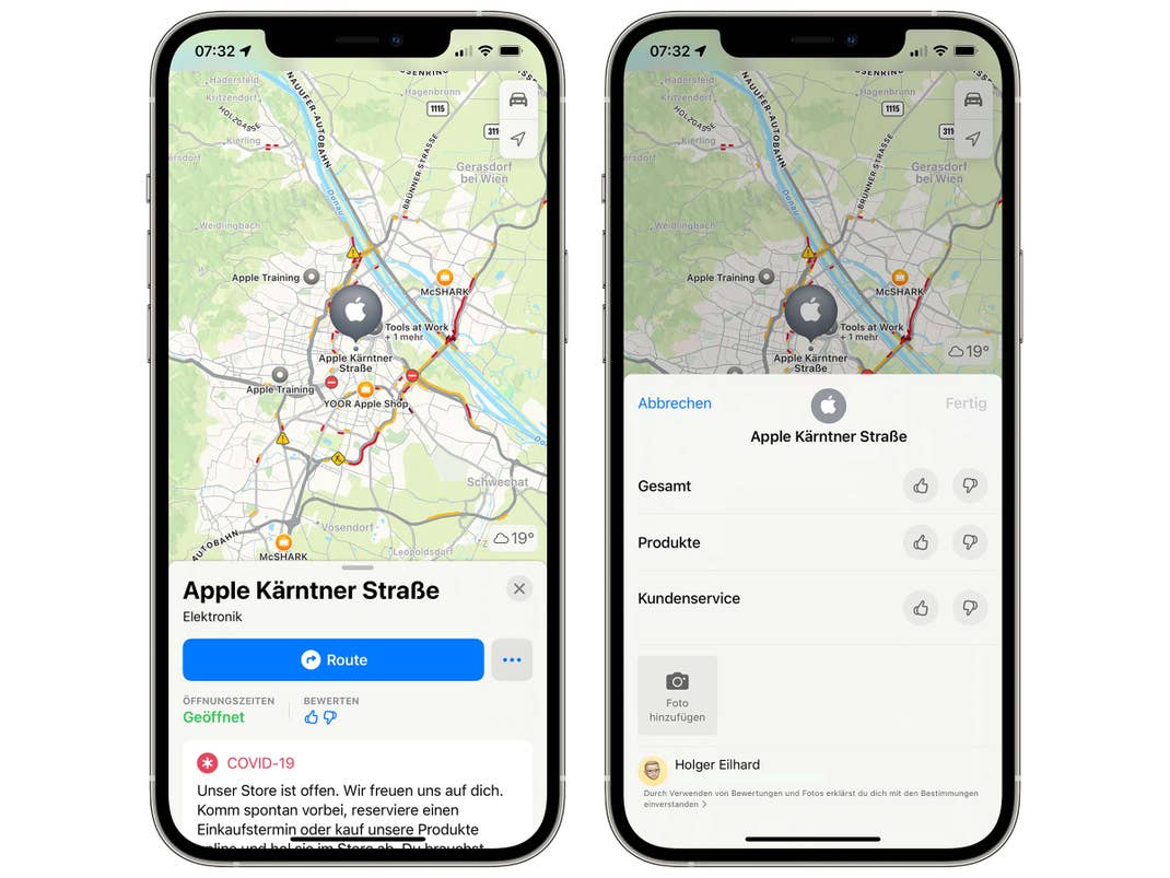 Neue Bewertungsoptionen von Shops in Apples Karten-App