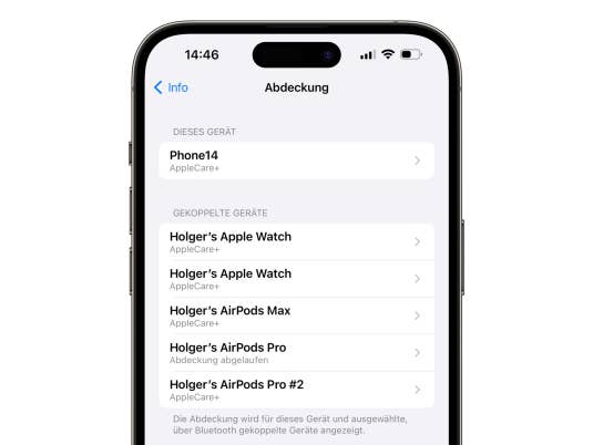 In den Einstellungen von iOS 16.4 findest du ab sofort auch den Status des AppleCare-Schutzes