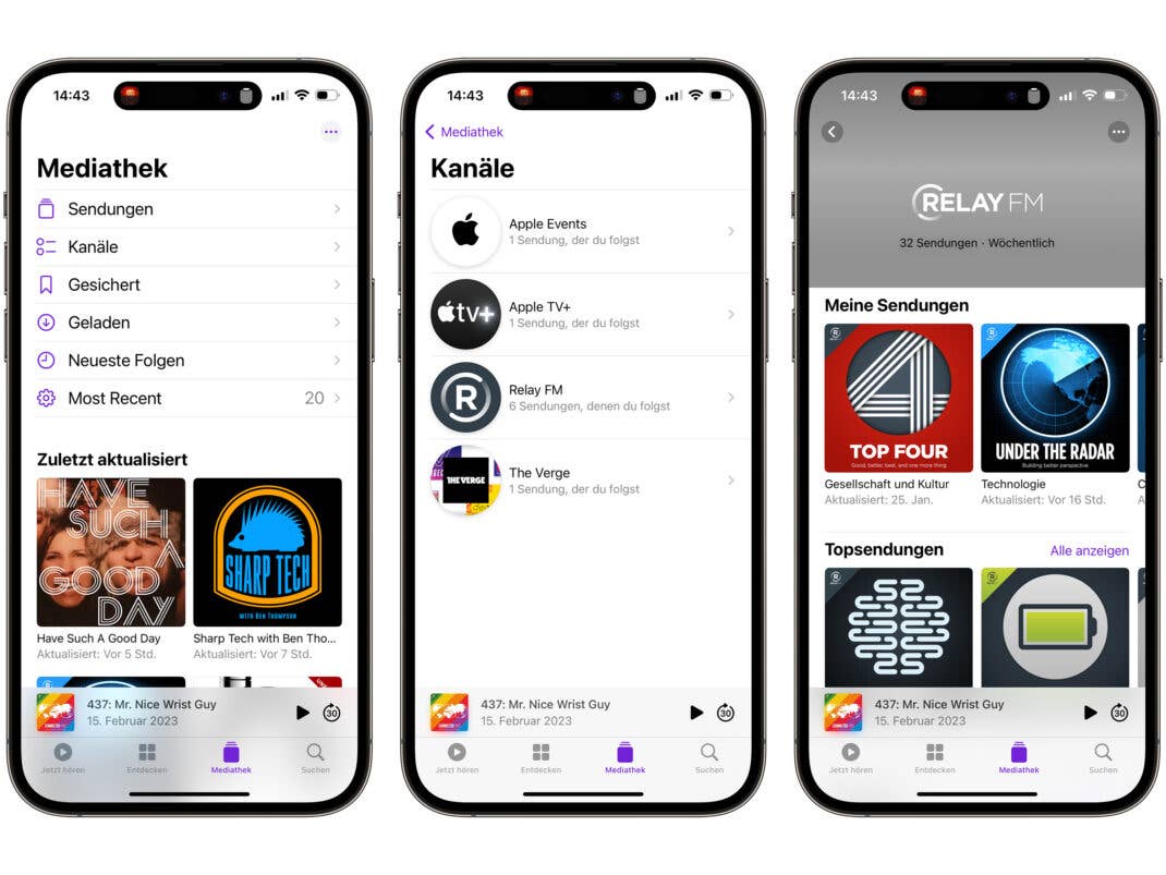 „Kanäle“ sind eine der Neuerungen in Apples Podcasts-App